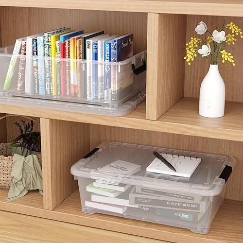 Miniatura 5 de Paquete de 4 contenedores de plástico de 20 L para debajo de la cama con rueda, cajas de almacenamiento planas transparentes