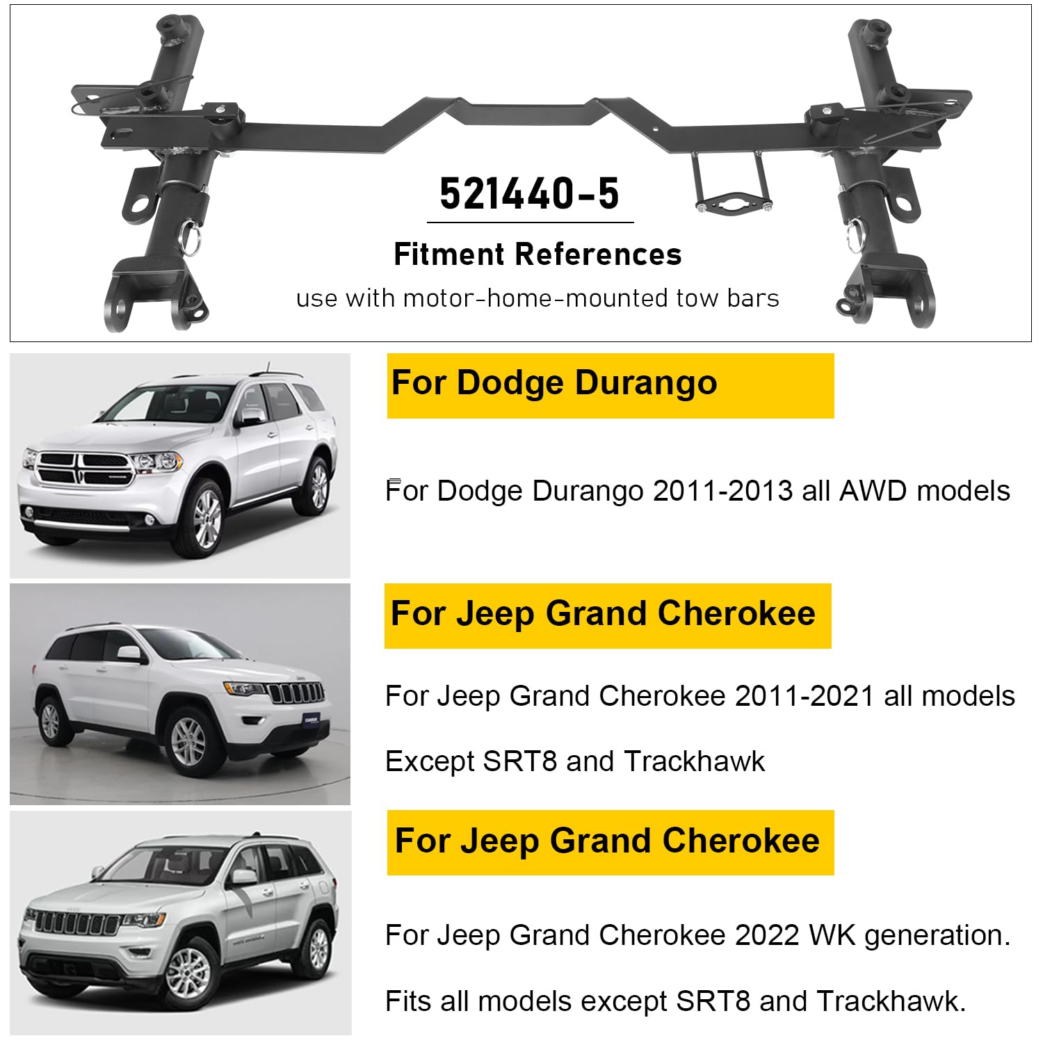 521440-5 Tow Bar Baseplate Tow Bar Bracket Direct Connect Style for 2011-2013 Dodge Durango / 2011-2022 Jeep Grand Cherokee Replace# 521440-5