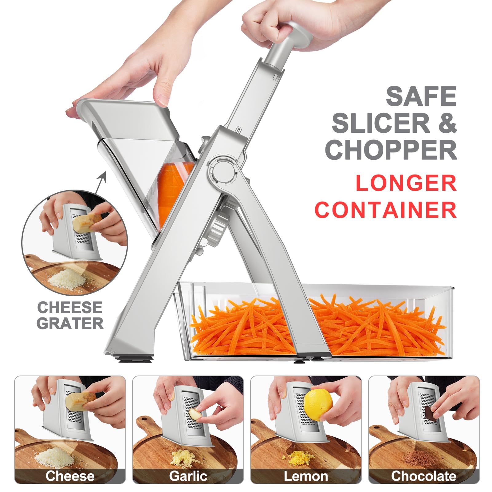 QYKIC Gemüseschneider, ONCE FOR ALL Verstellbar Gemüsehobel Mandoline Vegetable Slicer Kartoffelschneider Zwiebelschneider (Hellgrau)