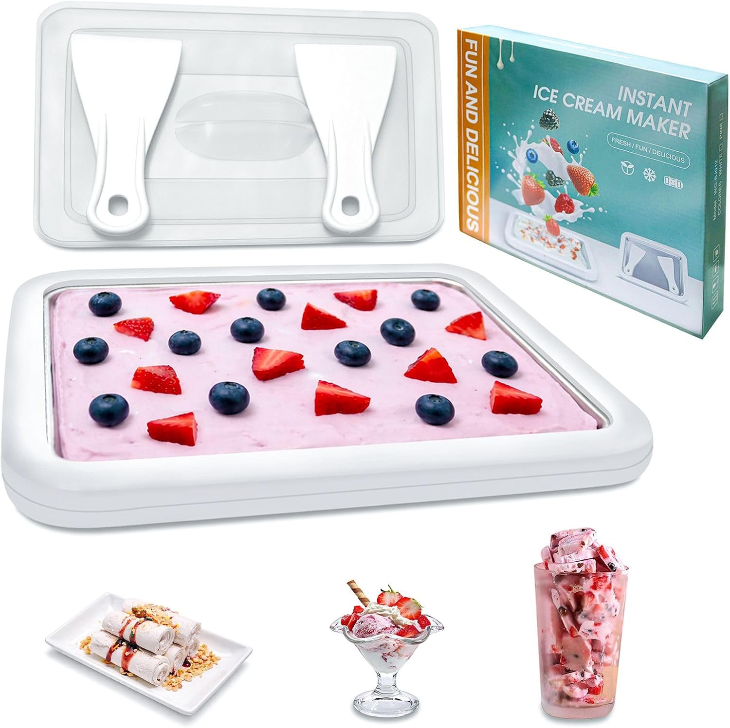 Rolled Ice Cream Maker with Lid and 2 Spatulas