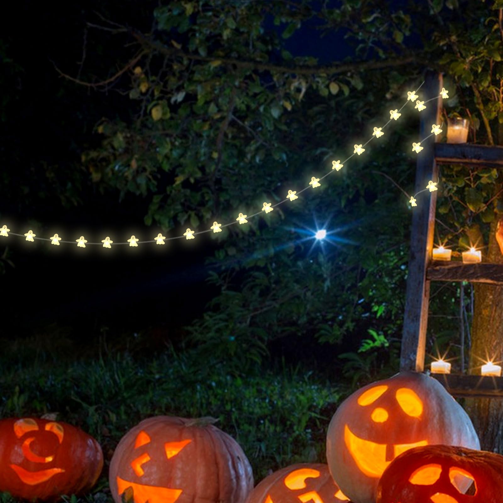 10 LED Ghost Battery Operated Halloween Lights, 8 Modes Light Up Ghost