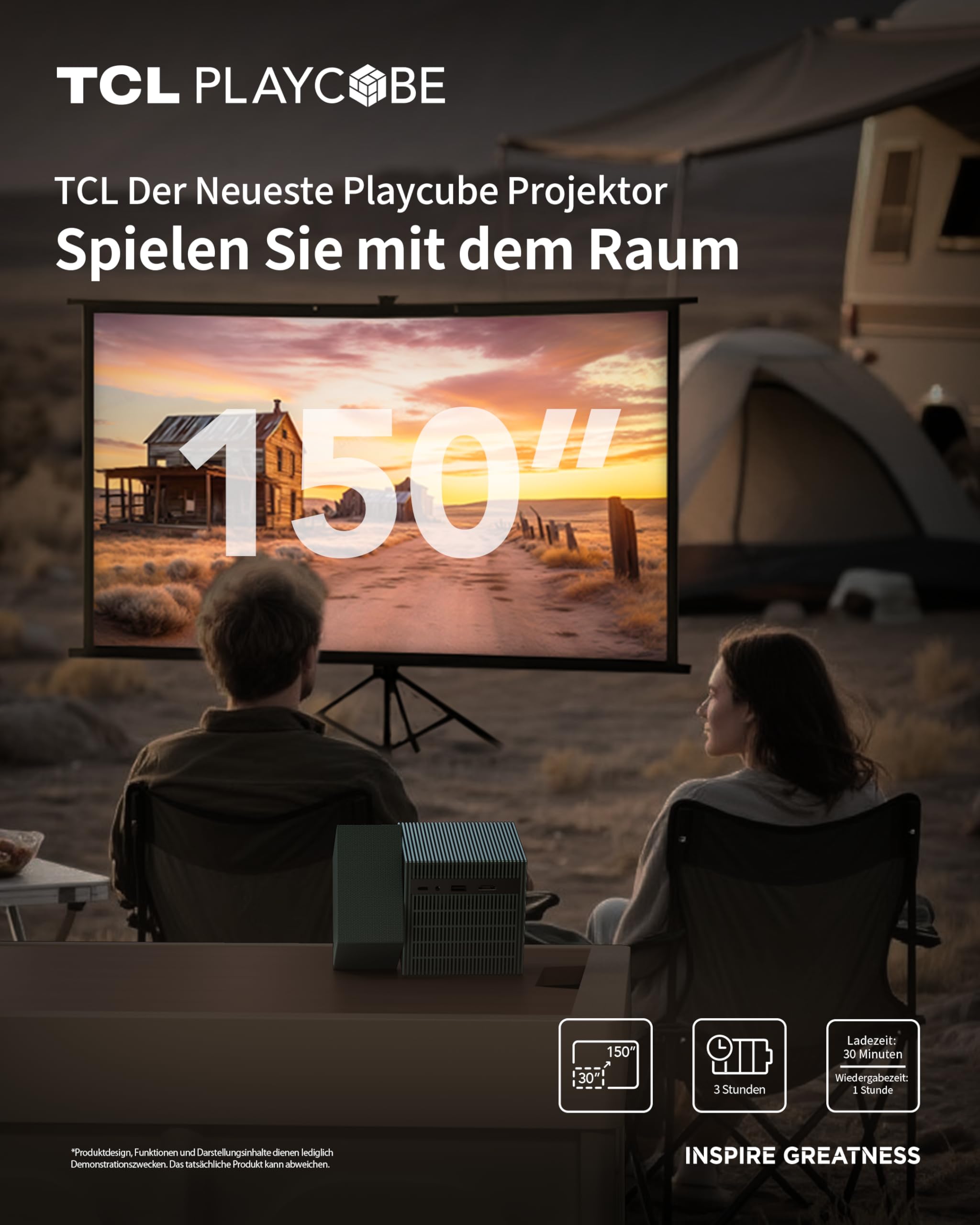TCL PlayCube DLP Mini Beamer 4K und Individuelle Beamertasche