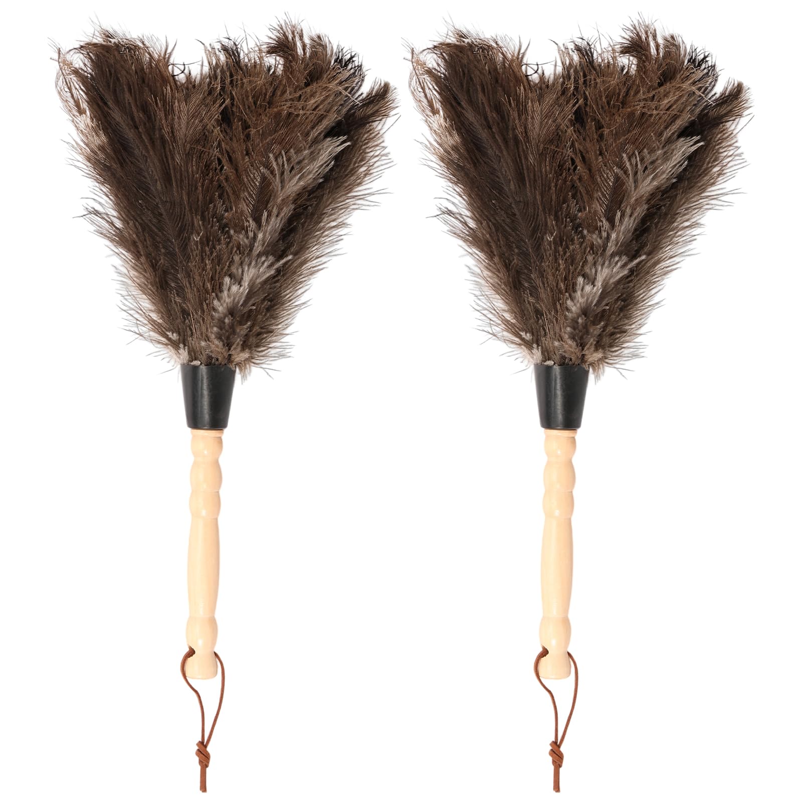 2Pcs Ostrich Feather Dusters, Household Dust Removal Tool with Wooden Handle,36CM Feathered Dusters for Cleaning, Lightweight Hand Duster for Office, Home and Car