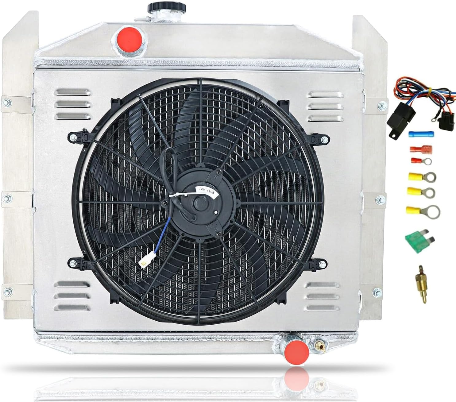 62MM 4 Row Aluminum Radiators Replacement for 1949 1950 1951 1952 Studebaker Pickup Trucks Radiator with Electric Fan Shroud Thermostat Kit 49 50 51 52