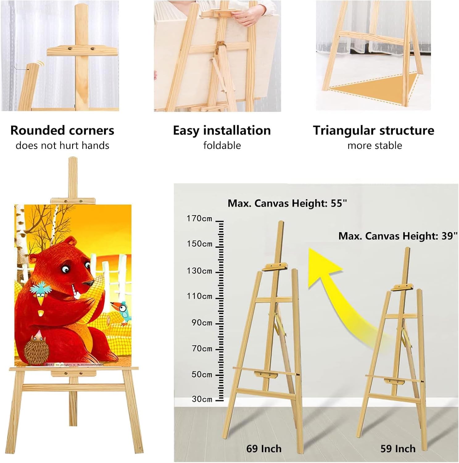 木製イーゼルスタンド、調節可能なスタジオイーゼルディスプレイ キャンバススタンド、絵画描画ディスプレイ用折りたたみ式ホルダー、絵画ウ