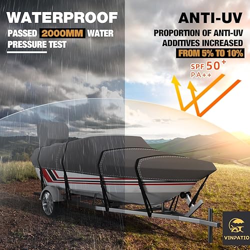 Miniatura 7 de VINPATIO Funda para barco + cubierta para motor, poliéster teñido en solución 600D, resistente al agua, resistente a los rayos UV, fundas para