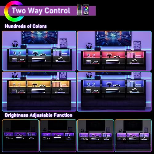 Miniatura 2 de Bolonbi Soporte de TV LED de 70 pulgadas para TV de 758085 pulgadas, moderno centro de entretenimiento para juegos con estantes y puertas de