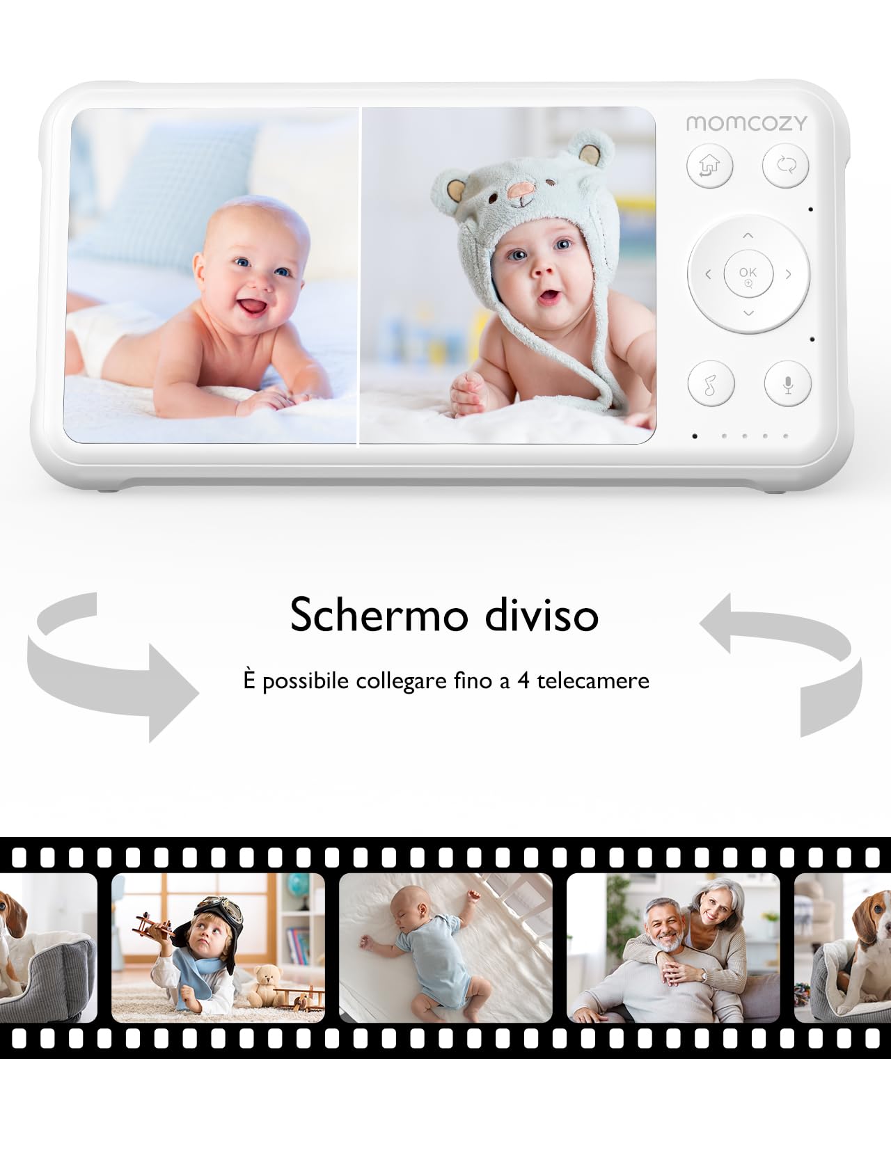 momcozy BM01 Baby Monitor Video e Audio 5'' 1080P, 5000mAh Batteria, 360°PTZ,Visione Notturna, Audio Bidirezionale, Sensore Temperatura, VOX, 300m, Supporto a Parete Incluso, Idea Regalo Nascita