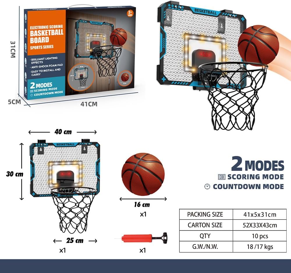 Electronic Scoring Basketball Board Sports Series 2 Player Game with Countdown Mode Brilliant Lighting Effects 40x30cm Hoop with 16cm Ball