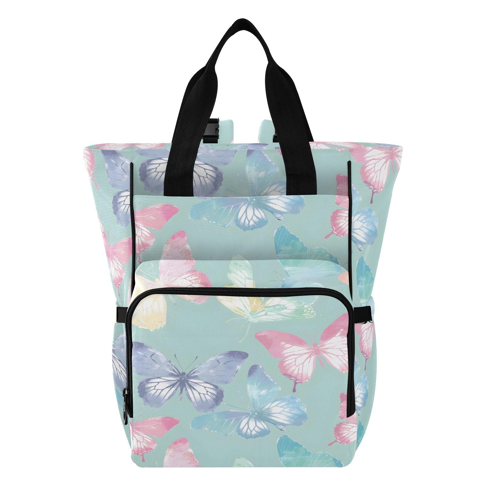 Mnsruu Borsa per pannolini per bambini con farfalle pastello, borsa grande, impermeabile, da viaggio, per mamme e papà