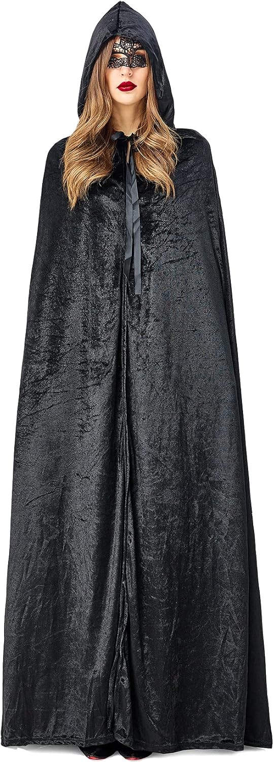 Lu's Chic Women's Unisex Costume Cloak Hooded Warlock Sorcerer Flannel Floor Length Devil Cloaks