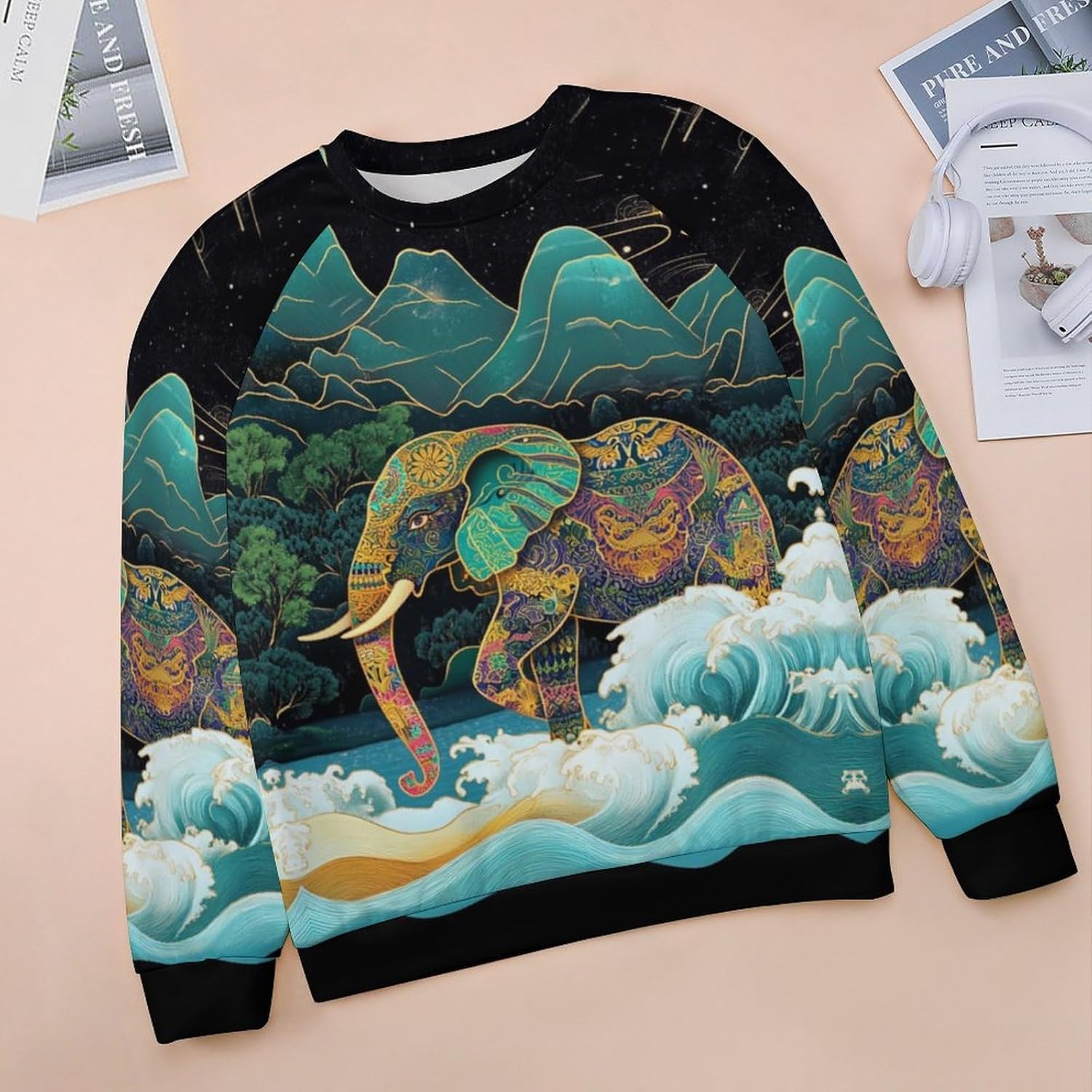 MARSVOVO Graphic Sweatshirts for Women Crewneck Long Sleeve Chinese Ink Painting Print Pullover Fall Tunic Sweatshirts - Image 3