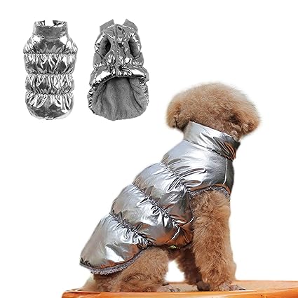 SunteeLong Dog Winter Coat Waterproof Puppy Dog Coat Cat Clothes Warm Lightweight Pet Vest Dog Vest Windproof Dog Snowsuit Warm Fleece Padded Winter Pet Clothes for Cat Small Dogs (Silver XXXL)