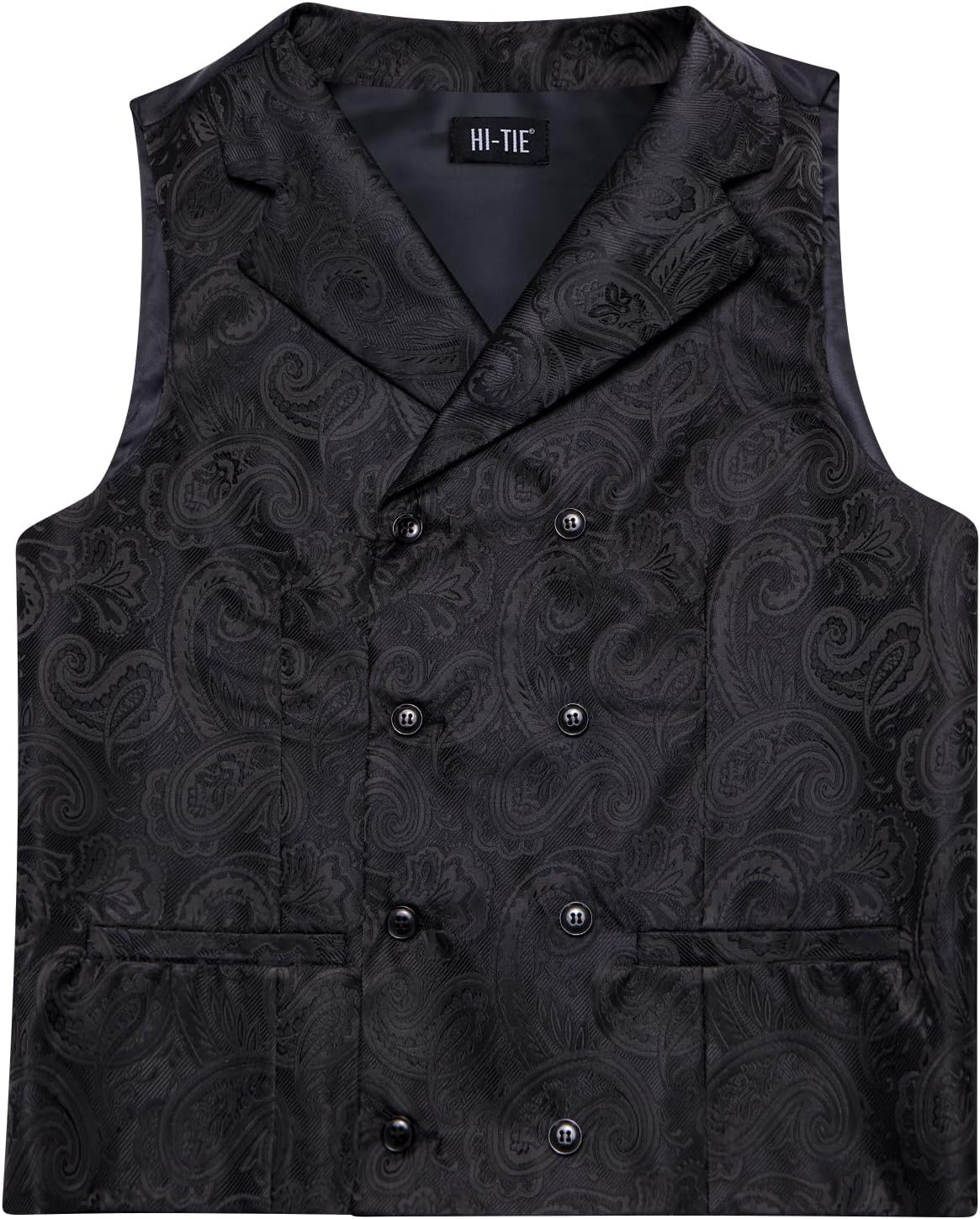 Hi-Tie Mens Silk Paisley Victorian Suit Vests Tie Set Lapel Pin Gold Tie Clip Double Breasted Steampunk Tuxedo Waistcoat