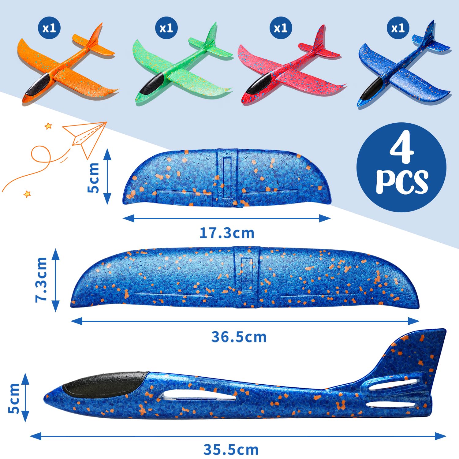 Helixor 37cm Aereo Polistirolo per Bambini - Aereo Giocattolo 4 Pezzi, Aeroplano Polistirolo Giochi Regalo Bambina Bambino, Giocattolo Aliante Bambini per Giochi All'Aperto Tra Genitori e Figli