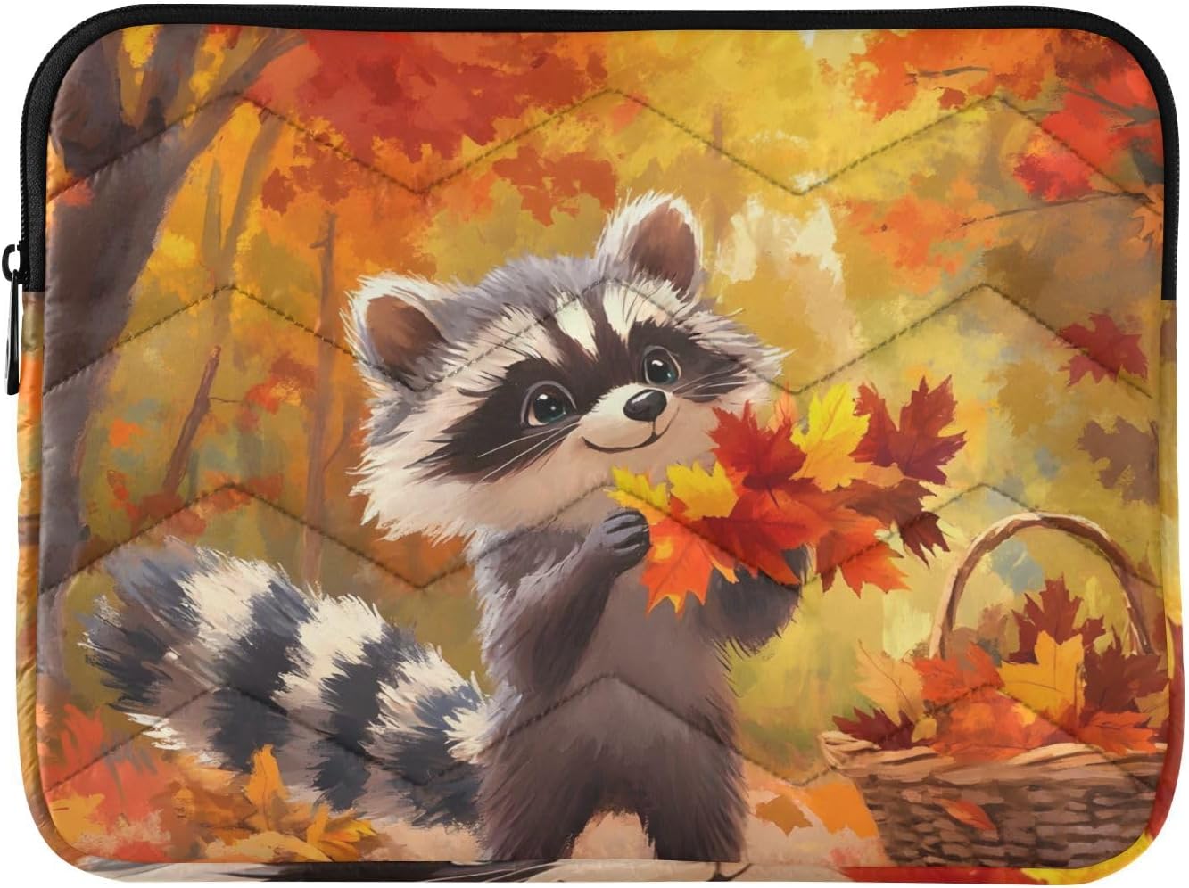 Cute Raccoon Autumn Forest Quilted Notebook Sleeve