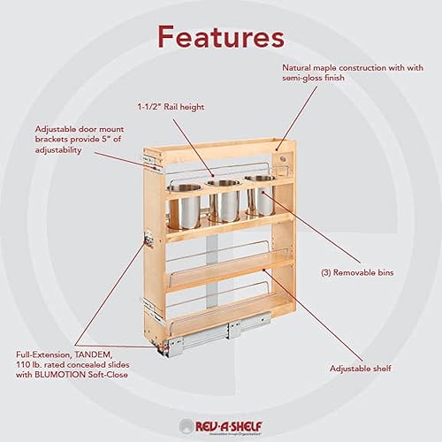 Miniatura 4 de Rev-A-Shelf Organizador extraíble de gabinete con base de madera con cierre suave