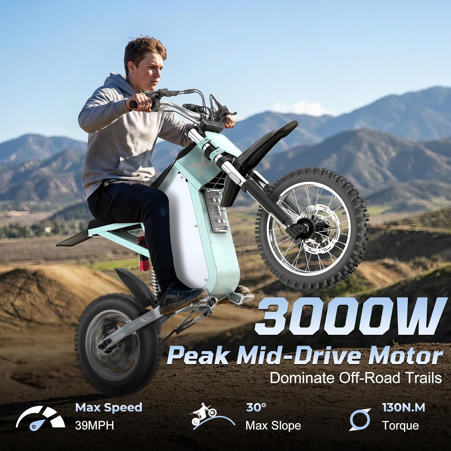 RIXOC GT16 Electric Dirt Bike for Teens & Adults, 3000W 39MPH Electric Motorcycle with 52V25AH Battery Ebike, 4-Piston Hydraulic Brakes & Full Suspension 14"/12" Mountain Off-Road E-Dirt Bike
