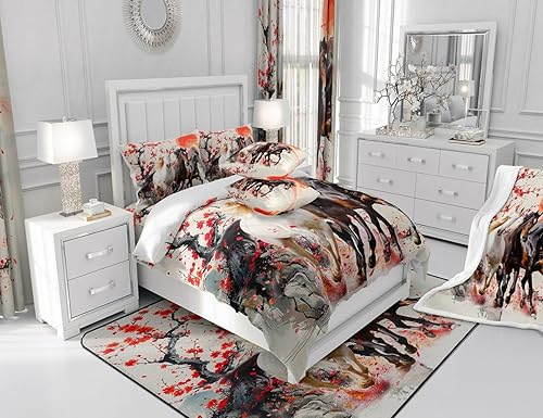 Miniatura 6 de Feelyou Alfombras para sala de estar de caballo, 5 x 7 pulgadas, para niños y niñas, estilo japonés, juego de alfombras decorativas de color naranja