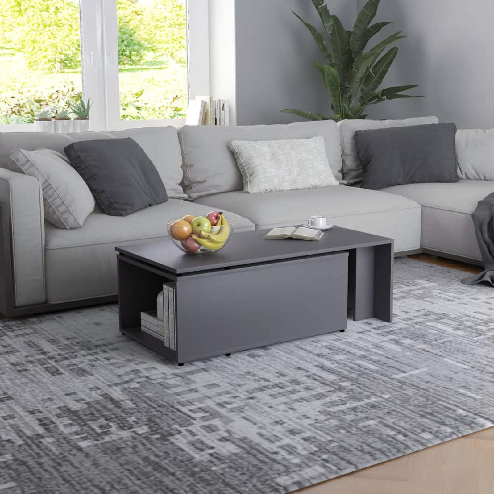 Festnight Coffee Table Morden Coffee Table with Storage Cabinet Side Table for Living Room, Office Gray 59.1"x19.7"x13.8" Chipboard
