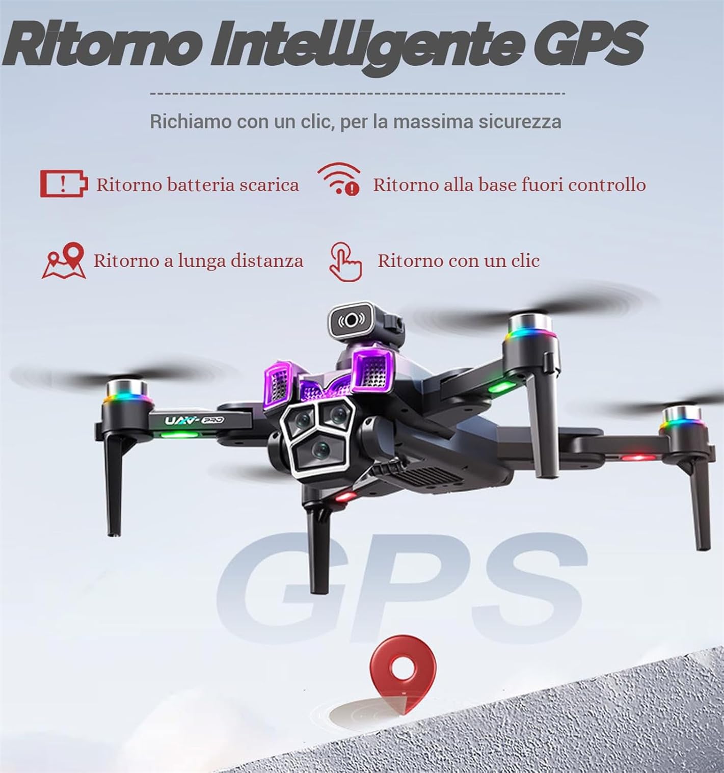 Drone con Telecamera GPS con 5.9 Pollici Schermo RC Quadricottero Pieghévole con Effetti di Luce Telecamera HD Evitamento Ostacoli Ritorno Automatico Motore Brushless Droni per Principianti e Adulti