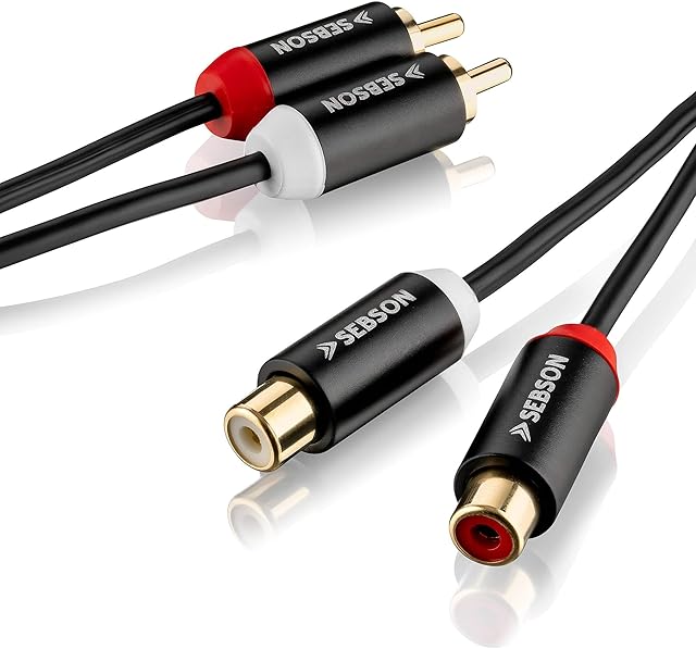 SEBSON RCA Extension Cable 1m, Audio Cable 2 RCA Male to 2 RCA Female, RCA Cable Red and White, AUX Audio Extension Cable