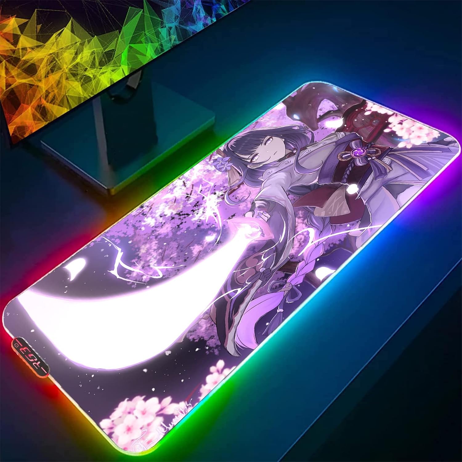 Gaming Mouse Pads Raiden Shogun Led Mouse Pad RGB Large Gaming Mouse Mat Desk Mat Stitched Edges Computer Keyboard Pad for Office Home (G) 30X80Cm/L image 2