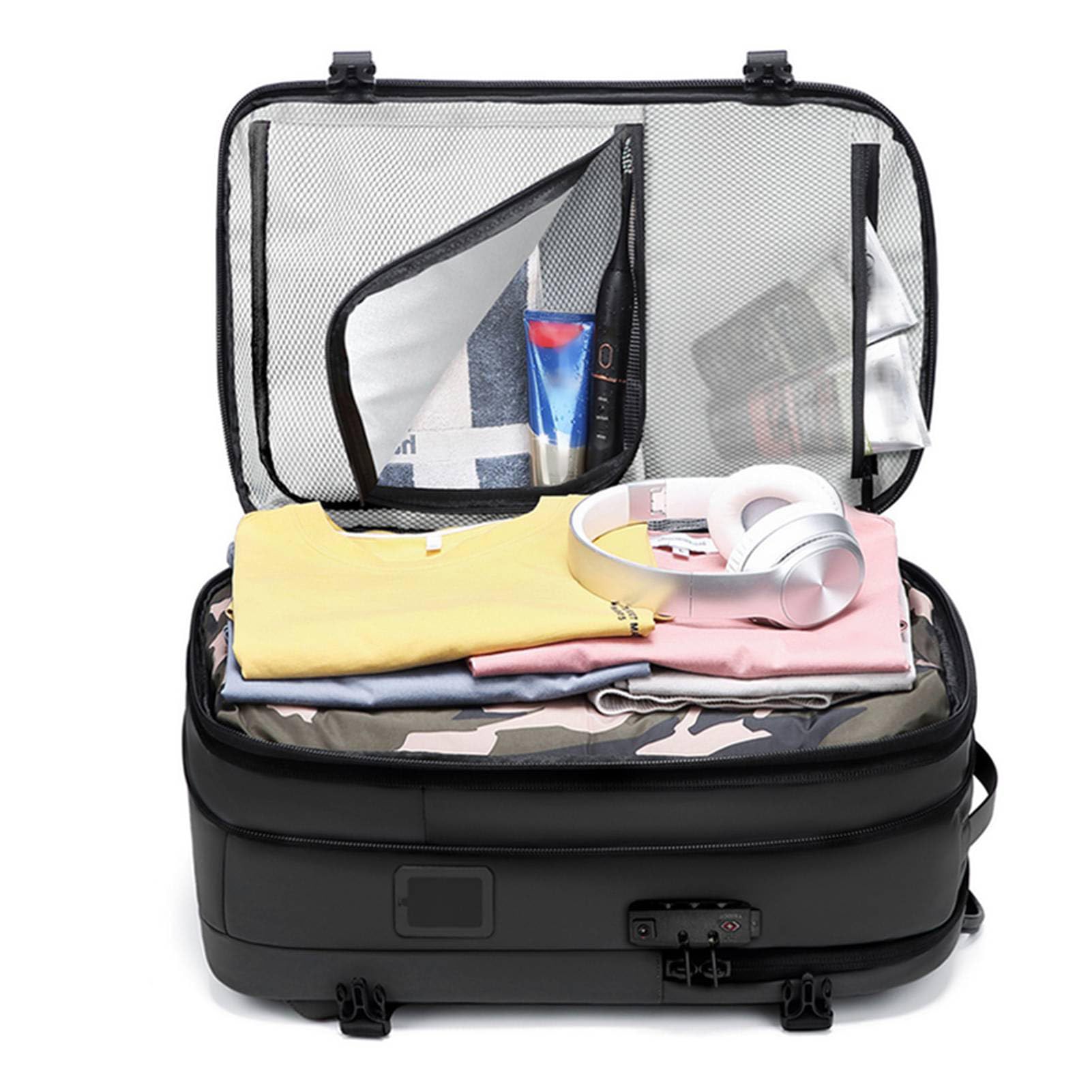 Sac à Dos à Compression Sous Vide, Sac à Dos de Voyage Extensible, Bagage à Main de 60 L avec Interface de Type C et Eau, Idéal pour le Camping, la Randonnée et les Affaires