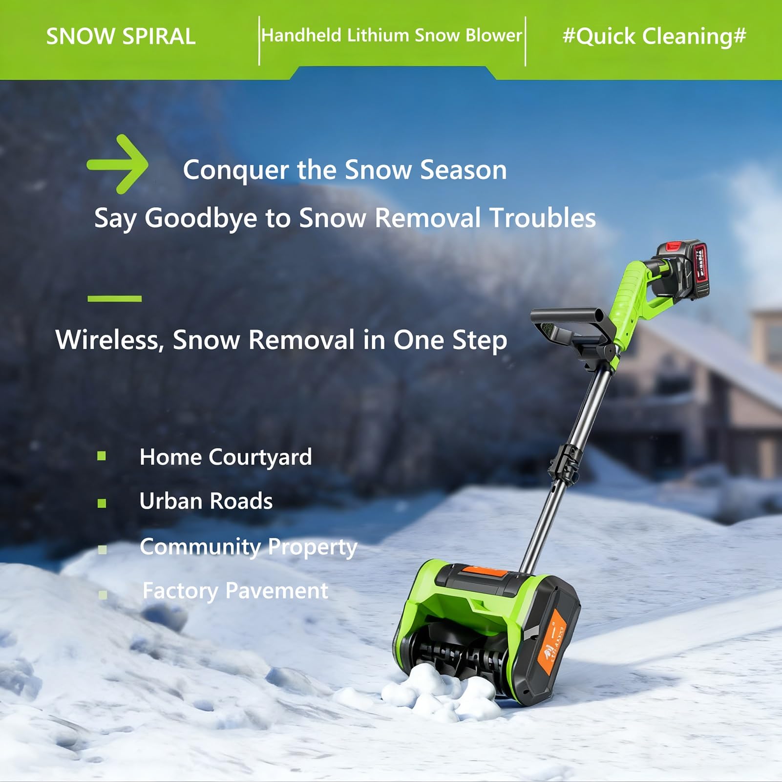 Spazzaneve Senza Filo 2x20V,Spazzaneve Elettrico Brushless 1200W,Larghezza di Spazzata di 30.48cm(12 Pollici),Pala da Neve con Troncone Regolabile,Per Viali/Terrasse(1x20V)