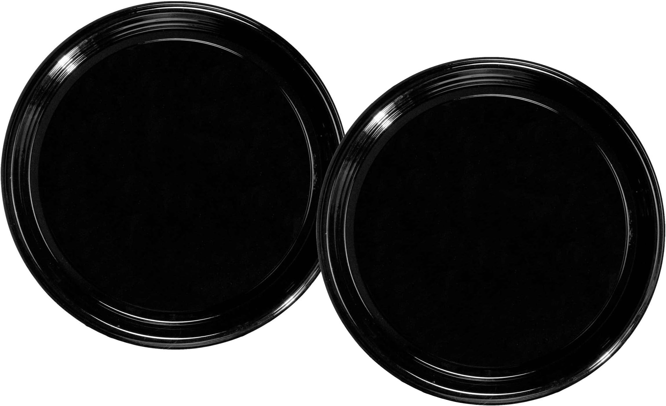 Party Essentials Soft Plastic 12-Inch Round Flat Catering Trays, Black, 3-Pack