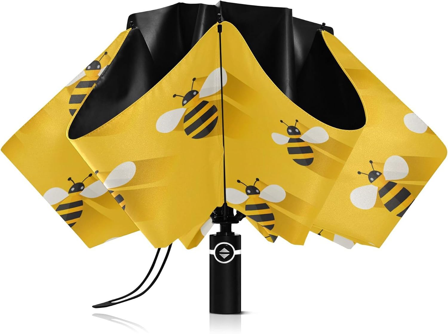 Automatic Folding Umbrella Windproof Strong, UV Protection Compact Bee Sun Rain Travel Umbrellas for Women Men image 2