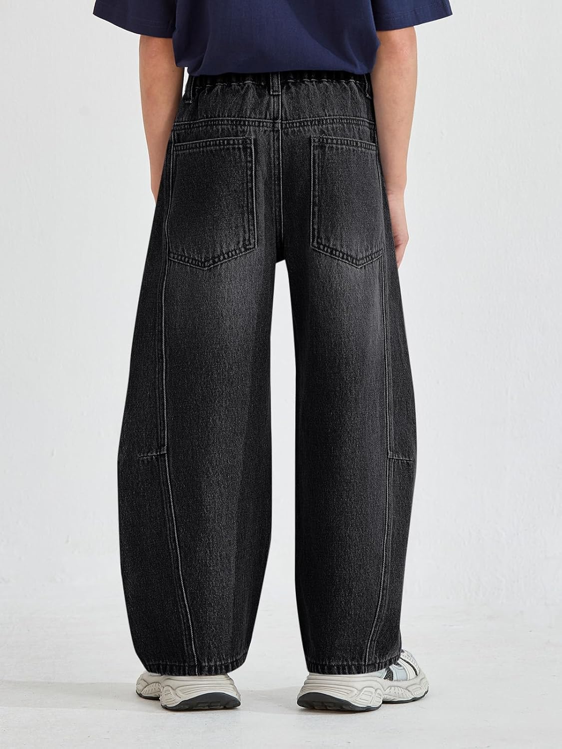 Haloumoning Boys Baggy Jeans Kids Wide Leg Elastic Wasit Demin Pants with Pockets 5-14 Years