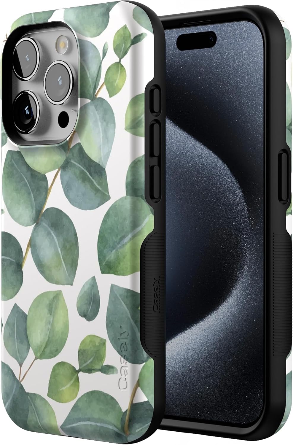 Casely iPhone 15 Pro Case | Leaf Me Alone | Green Floral Print | Bold Protective Design | Compatible with MagSafe