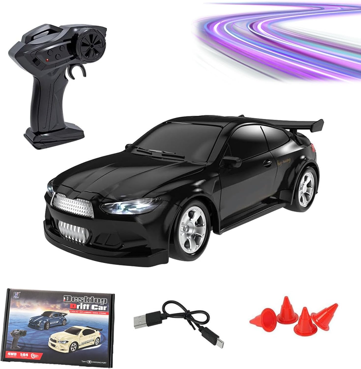 Mini RC Drift Car 164 Remote Controlled Mini Racing Car 4WD Full Proportional Drift Car Model Hobby Desktop Gift for Adults Black