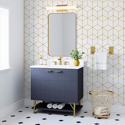 Miniatura 7 de Safiyya Papel tapiz hexagonal de 590 x 17.3 pulgadas, papel de contacto dorado y blanco, papel tapiz geométrico, autoadhesivo, extraíble, para