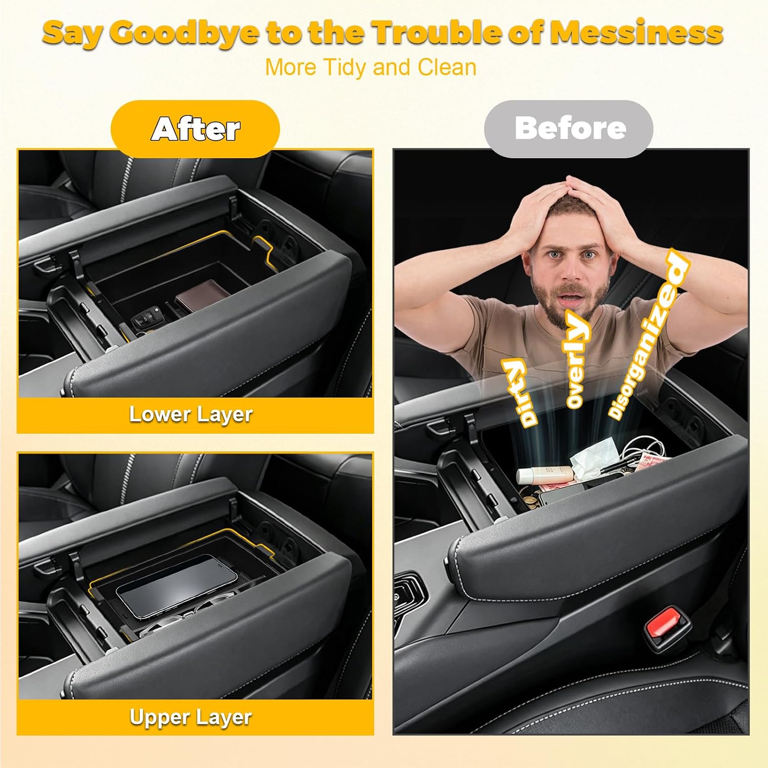 2Pack Center Console Organizer Fit for 2024-2026 Lexus TX (TX350/TX500h/TX500h+) Accessories Armrest Console Storage Box Premium ABS Plastic (Black)