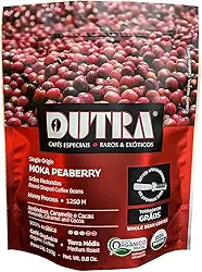 Café Dutra, Orgânico Especial, Moka Peaberry, Notas Amêndoas e Caramelo, Torrado em Grãos, 250G