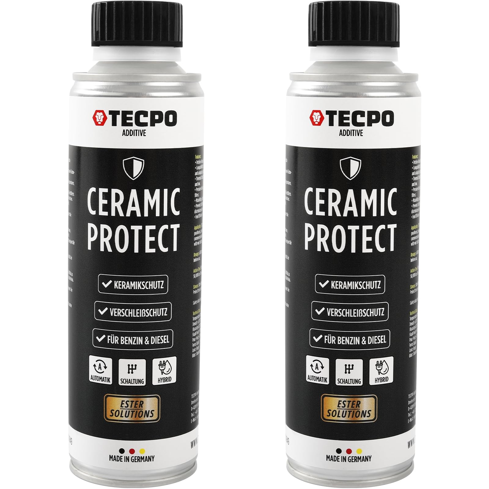 TECPO 2x Keramik Protect Ester, 300 ml Verschleißschutz Additiv für Diesel- und Benzinmotoren Ceramic Motor Öl Zusatz Öldditiv Keramik Verschleißschutz (2er-Pack)