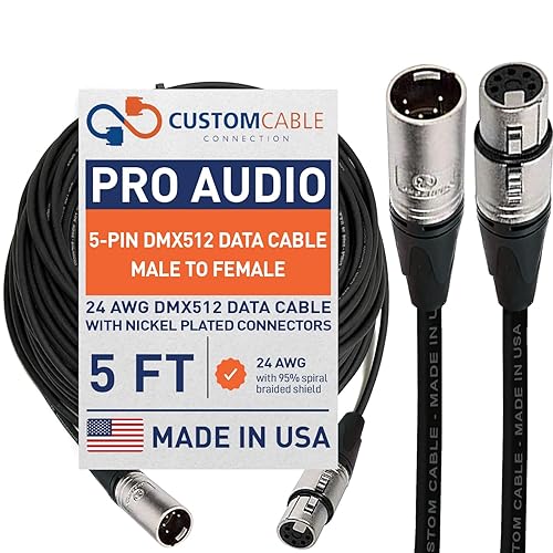 Cable de datos DMX512 XLR de 5 pies y 5 pines de 24 AWG (calibre) DMX512 macho a hembra para iluminación de escenario, luces LED elevadoras, luces