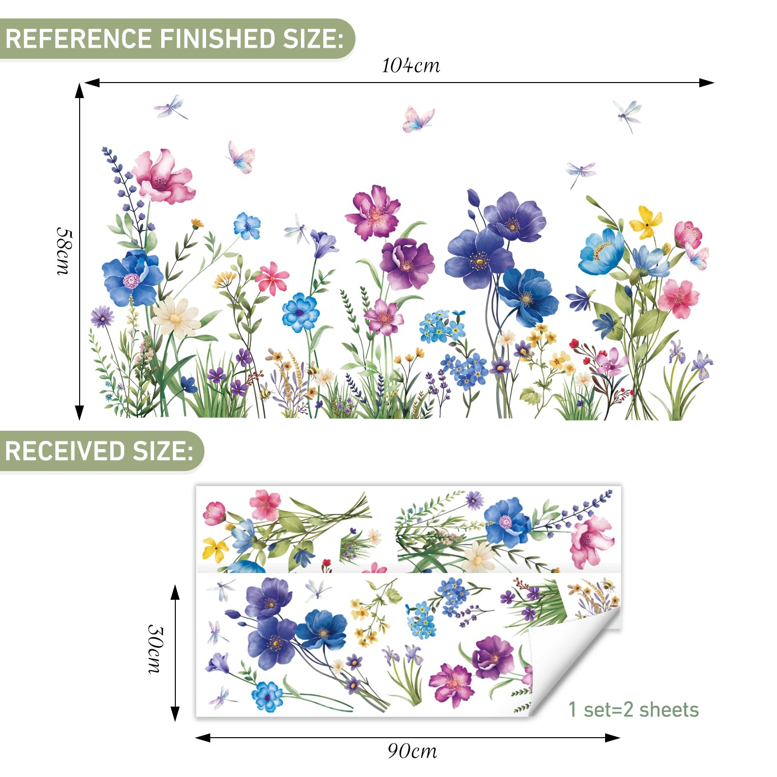 SHUCHING Garden Flowers Wall Stickers Removable Vinyl, Colourful Wildflowers Wall Decals Decoration Art for Girls Living Room Bedroom - Image 4