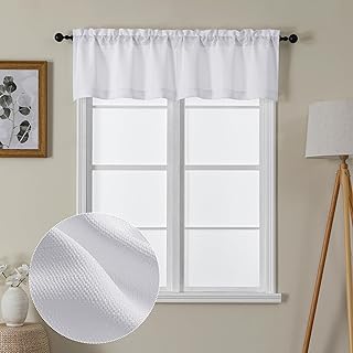 Lecloud Bessie White Valances for Windows 2 Panels Set, Short Cafe Kitchen Curtains with Rod Pocket, Window Valances Curtains for Bedroom Basement, Each 30 W x 14 L - Buy now