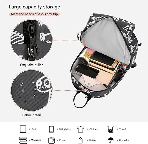 Miniatura 6 de Bolsa de tenis unisex resistente al agua, lindos esqueletos de dinosaurio, hueso, negro, funda para raqueta de tenis con capacidad para 2 raquetas