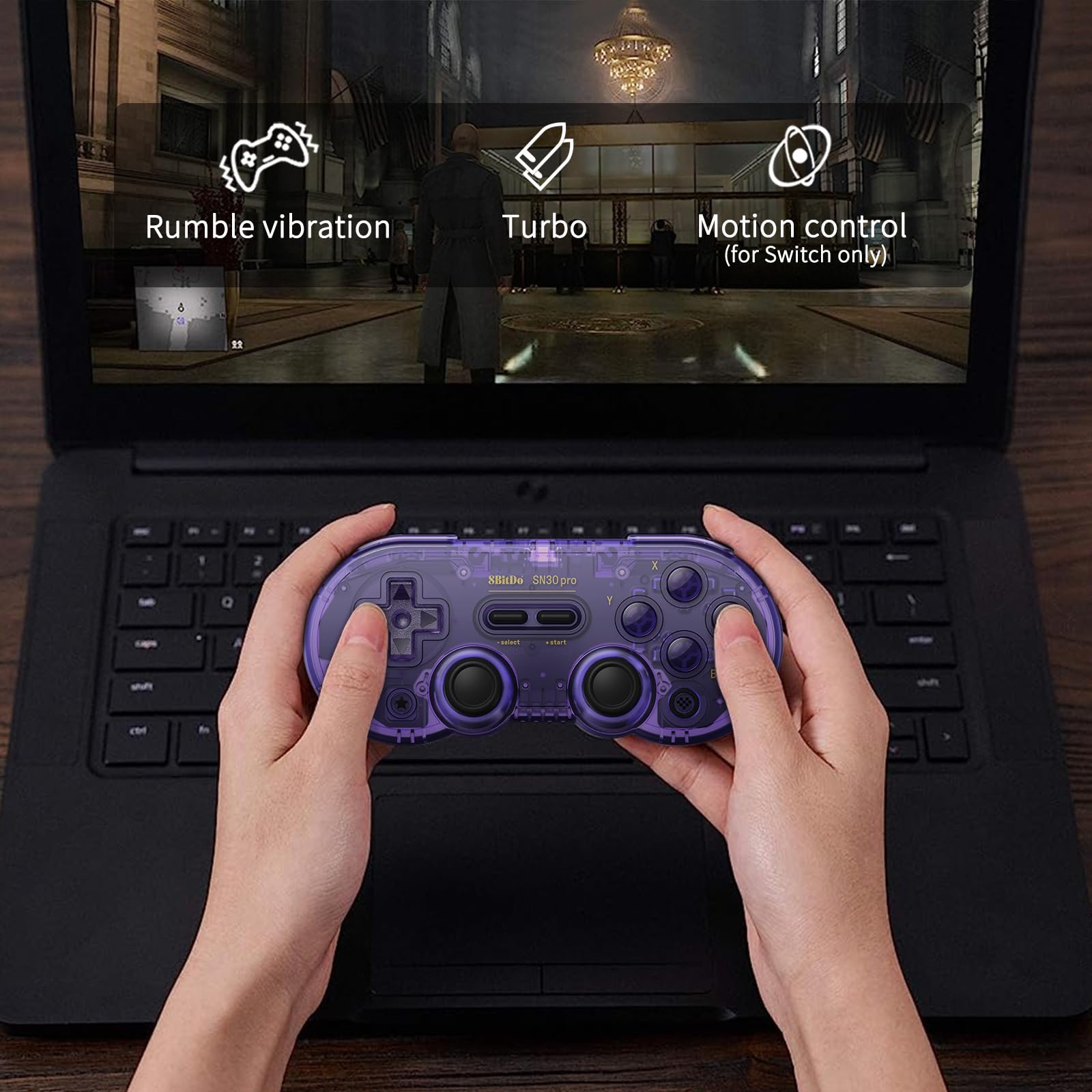 8Bitdo SN30 Pro Mando Bluetooth, Joystick con efecto Hall (Púrpura) | Compatible con Switch 2, Switch, Apple, Windows, Steam Deck, Android y Raspberry Pi