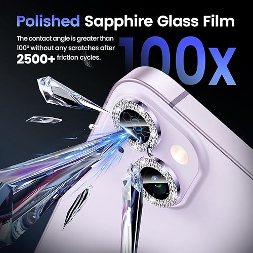 Miniatura 5 de Tensea Protector de lente de cámara para iPhone 14 PlusiPhone 14 Bling, protector de pantalla de vidrio templado, anillo individual de metal