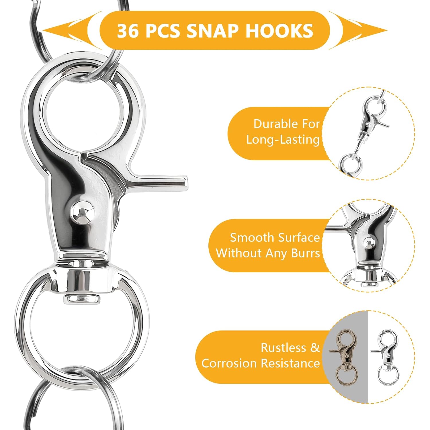 36PCS Trigger Snap Hooks 2.32'' x 0.82'' Heavy Duty Swivel Snap Hooks Metal Clasps Lanyard Clips Durable Trigger Snaps for Pet Cage Key Chains Dog Leash - Image 3