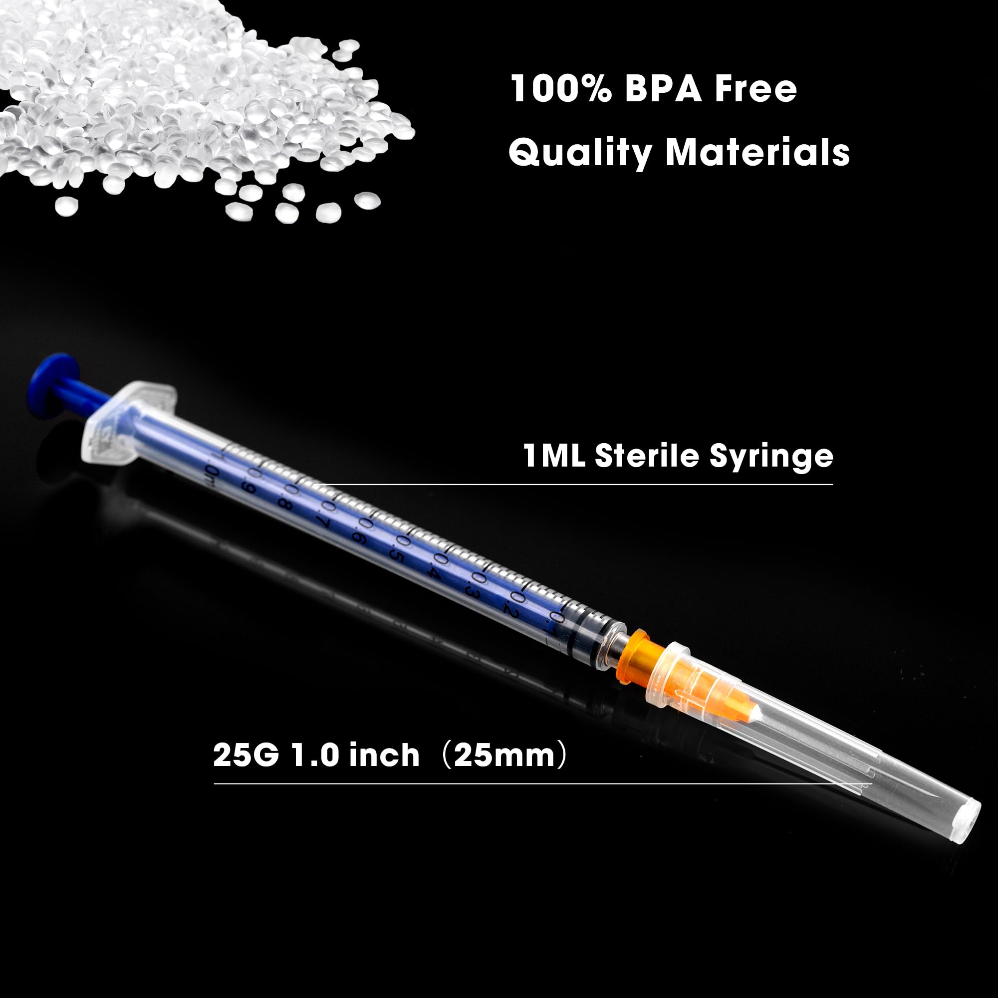 Jeringa de laboratorio Luer Lock de 1 ml con calibre 25 de 1 pulgada (25 mm) para dispensación líquida, industrial, medición desechable sellada individualmente