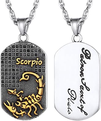 12 Constellations Dog Tag Pendant Necklace for Men Women Stainless Steel/18K Gold Plated Astrology Jewelry Zodiac Charm with Chainwith Gift Box