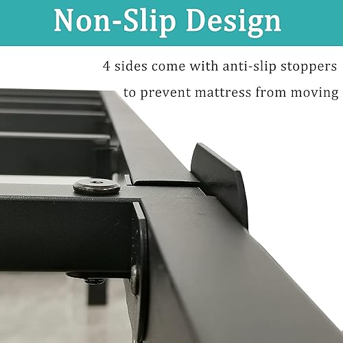 Miniatura 27 de Base de cama matrimonial con cabecero, almacenamiento compatible, no necesita somier, tamaño negro, plataforma de metal resistente, marco de cama,