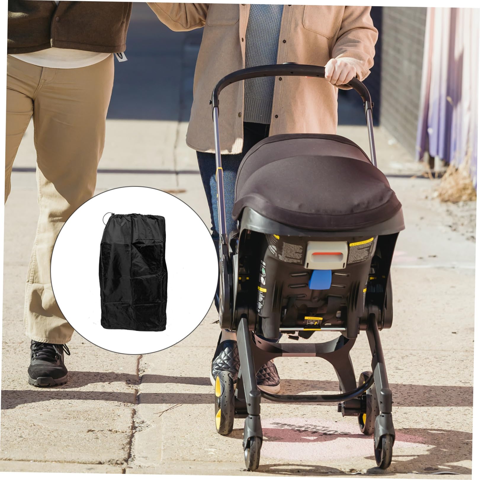 Borsa da Viaggio Chiusura a Coulisse Bloccabile in Nylon Nero per Passeggino e Cuciture Rinforzate Doppia Tracolla per Viaggi in Aereo e Lunghe Trasferte