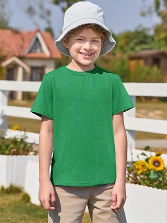 Haloumoning Boys Short Sleeve Shirts Kids Summer Crewneck T-Shirts 5-14Y